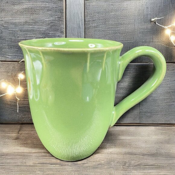 Pierre Deux Ceramic Coffee Mug Cup Set 2 Green Glaze Mugs Cups France Vintage - Picture 2 of 15